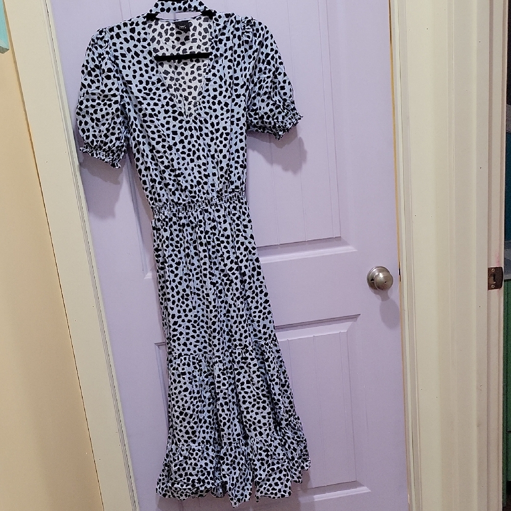 Husk Black and Blue/grey Puff Sleeve Midi Sundress